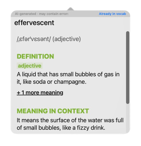 Leafy popup — definition of effervescent